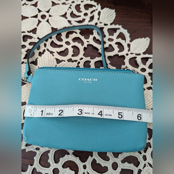 Coach Leather Teal Corner Zip Wristlet - Picture 7 of 8